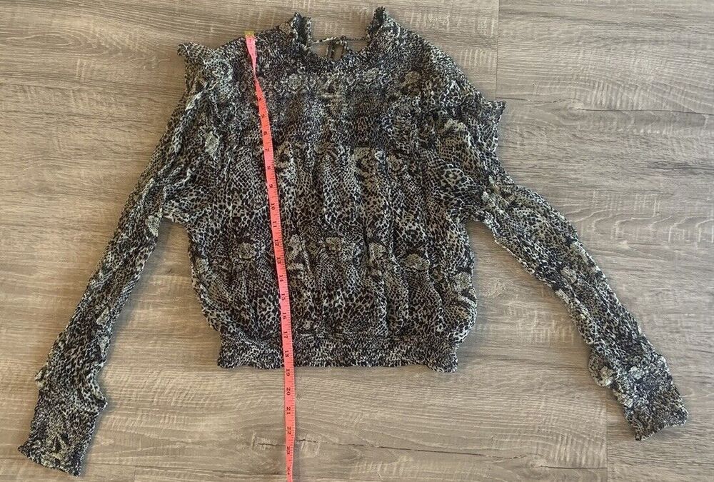 Free People Womens XS Black White Snake Animal Print Long Balloon Sleeve Blouse